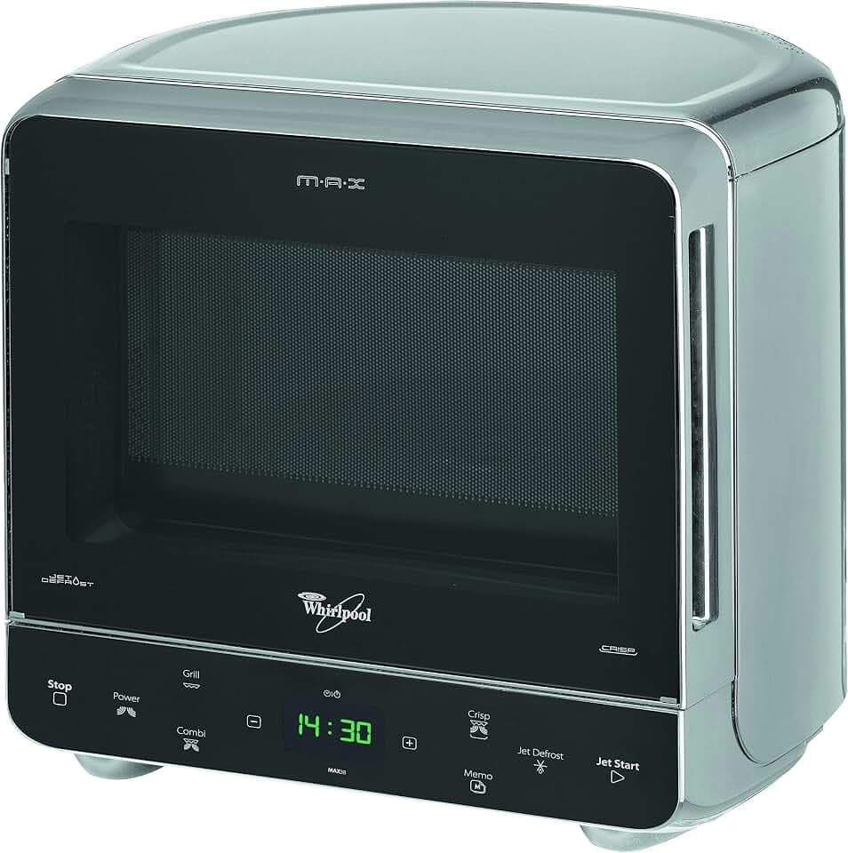 Whirlpool MAX 38 SL Kombination Grill und Mikrowelle / 700 W / 13 L Garraum / Crisp Funktion / Super-Kompakt Design besonders platzsparend in Ecken / Grill / Schnellauftau-Funktion, Silber