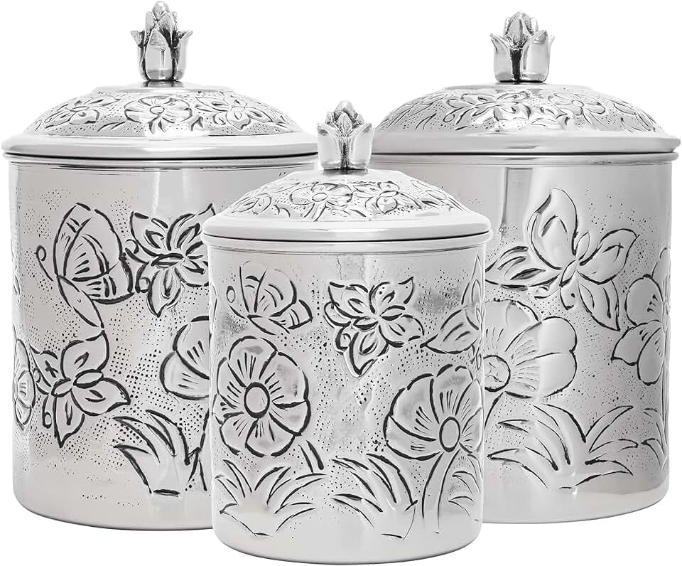 Old Dutch International Embossed Butterfly Canister Set, 3 pcs