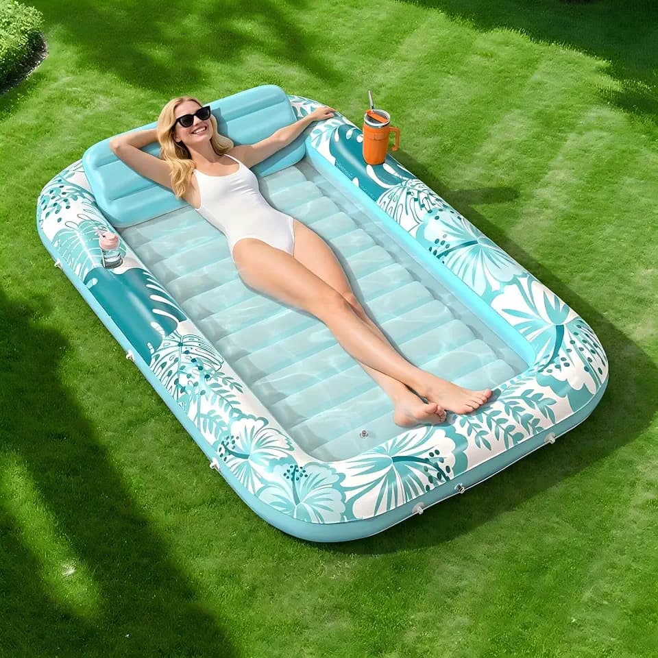 53" Heavy Duty River Tube Float for Adults,Inflatable River Raft Float for Pool Lake Beach with Built-in Cup Holders, Ergonomic Backrest,Durable Grip Handles & Grab Rope, 360Lb Weight Capacity