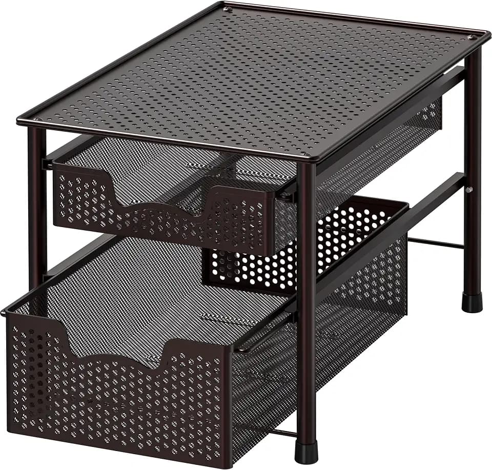 Simple Houseware Stackable 2 Tier Sliding Basket Organizer Drawer, Bronze