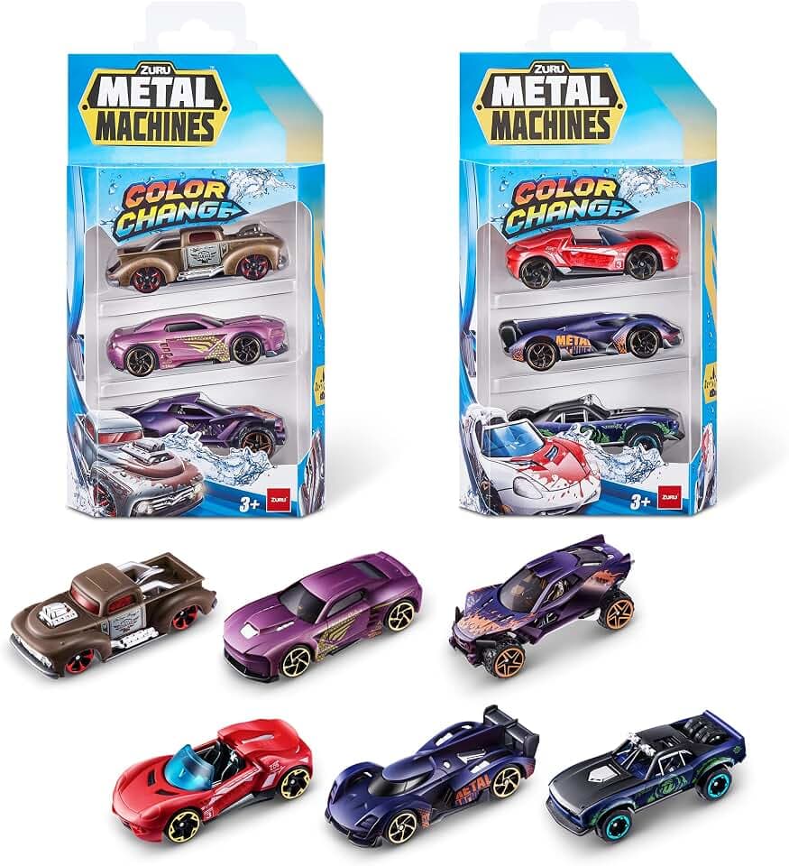 Metal Machines Farbwechselauto Serie 4, Mini-Die-Cast-Auto 6er-Pack von ZURU, Rennwagen zum Sammeln für Jungen, Spielzeugauto im Maßstab 1:64 (6er-Pack), Stile können variieren