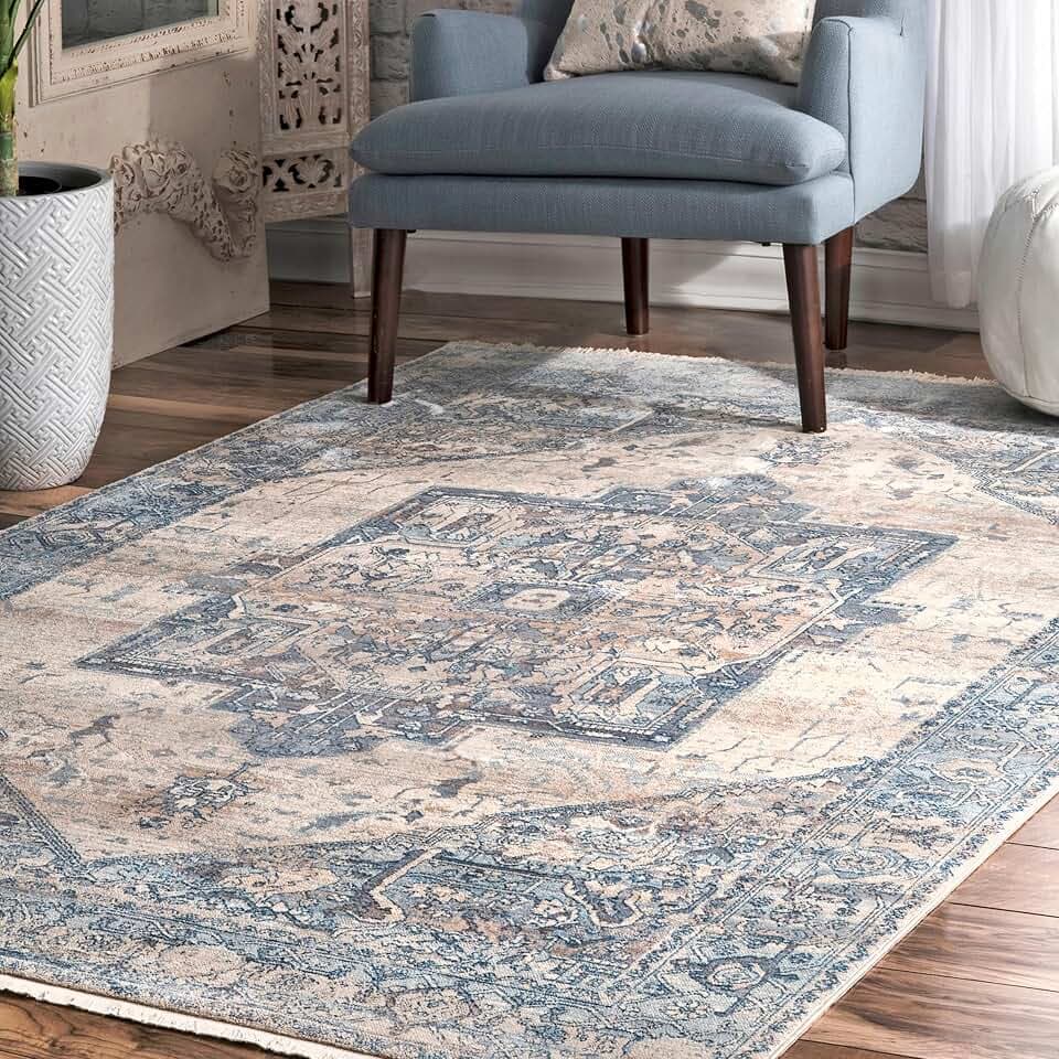 nuLOOM Harriet Light Blue Medallion Power Loomed Area Rug, 10' x 13'