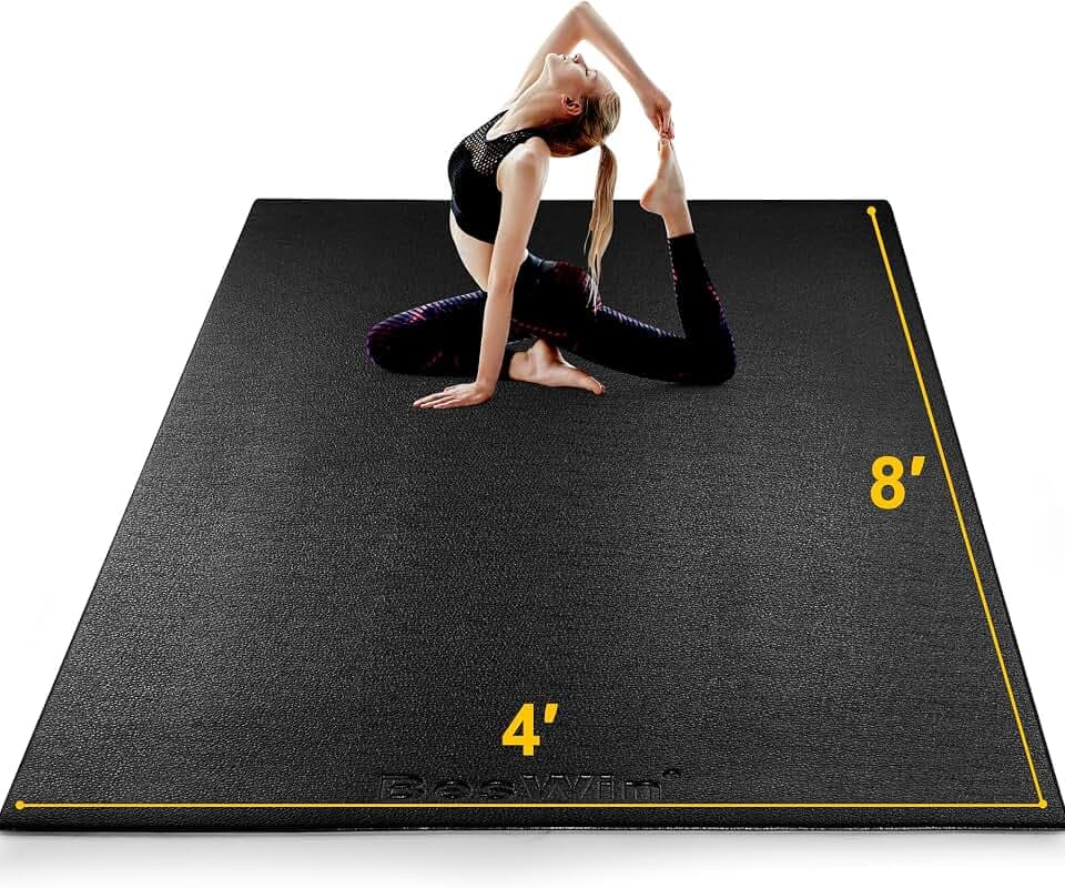 BesWin Large Exercise Mat 8' x 4'(8mm), Extra Thick Workout Mats for Home Gym Flooring, High Density Non-Slip Gym Mats Fitness Mat for Cardio, Weights, Jump Rope, Fitness - Use With or Without Shoes