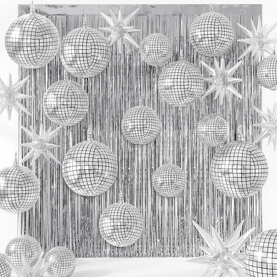 Seenelling 24 Pcs Silver Disco Party Decor Sets for Western Cowgirl Party
