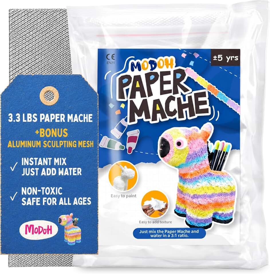 MODOH Instant Paper Mache Powder, White, 3.3 lbs, Aluminum Mesh Included