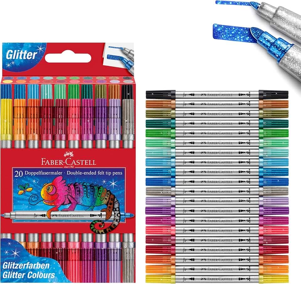 Faber-Castell - Filzstifte Set Glitzer, 20 Doppelfasermaler