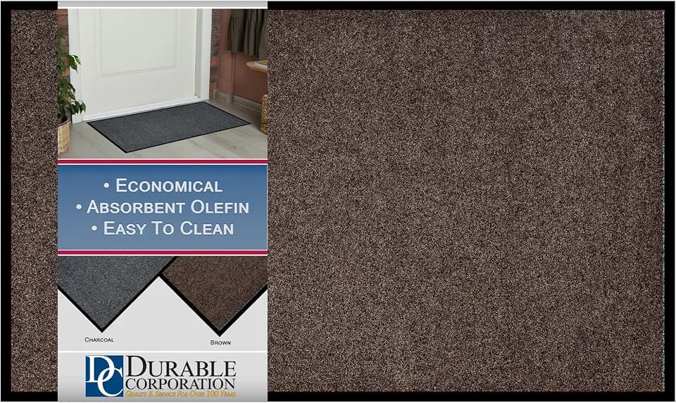 Durable Corporation Wipe-N-Walk Indoor Entrance Mat, Vinyl Backed Carpet Doormat, Absorbent Dirt Trapping Floor Mat for Entryways, Hallways & Lobbies, Brown, 36" x 48"