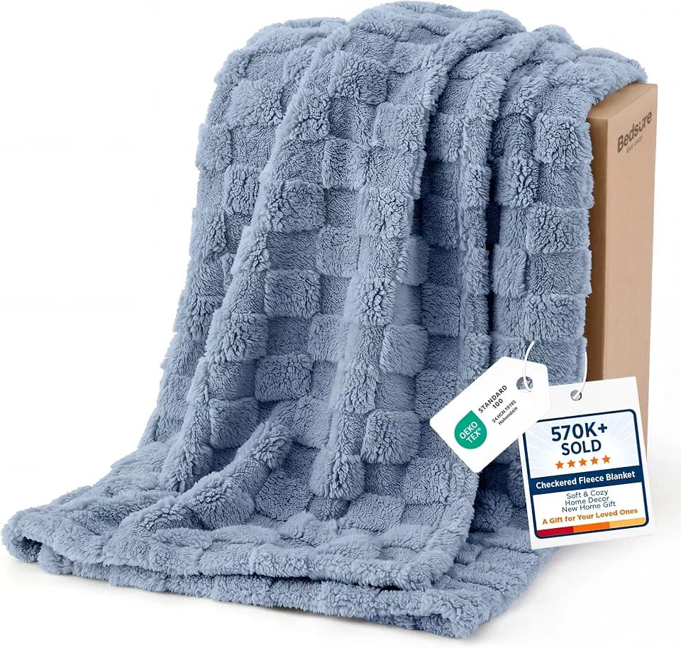 Bedsure Blue Checkered Fleece Throw Blanket for Home Decor Gifts,50"×60"