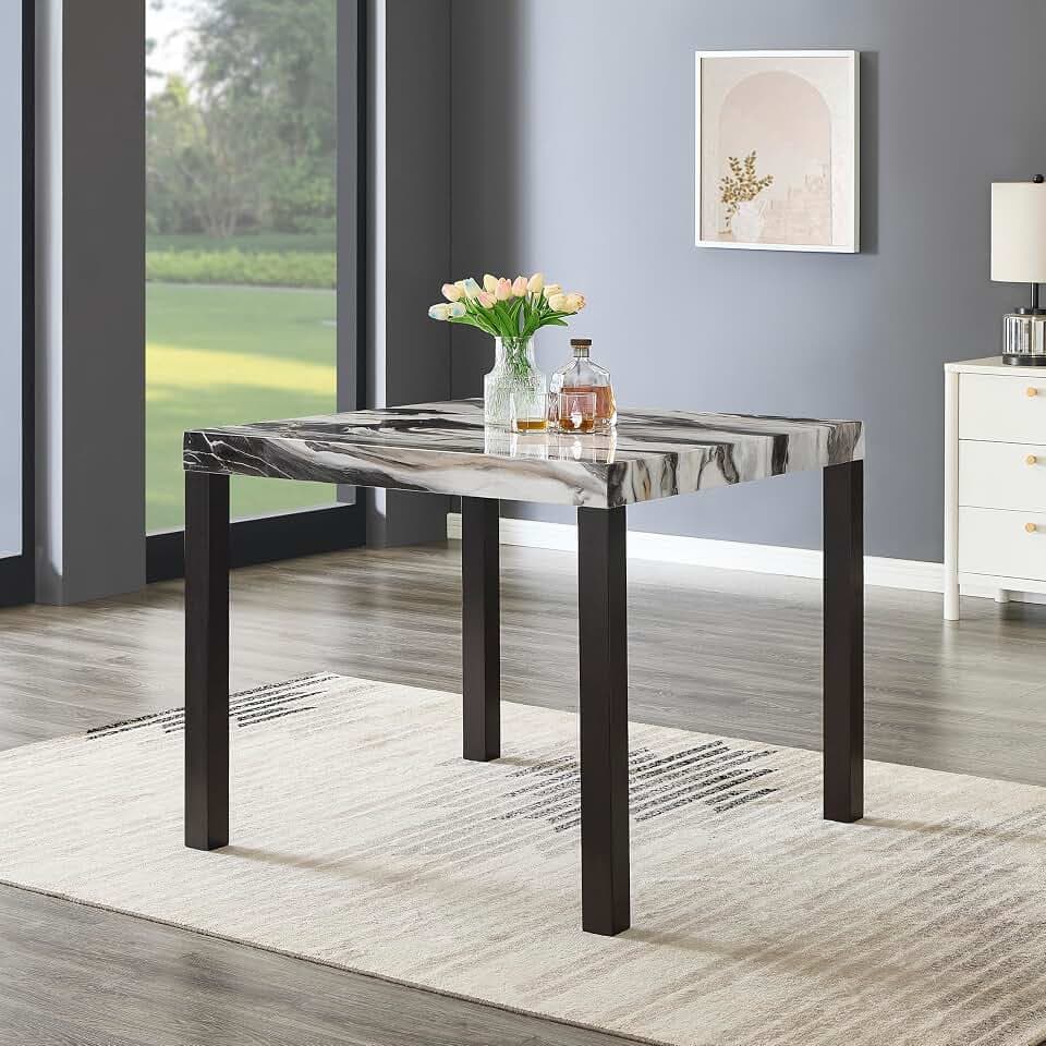 Roundhill Furniture Cavira Modern Faux Marble Counter Height Dining Table