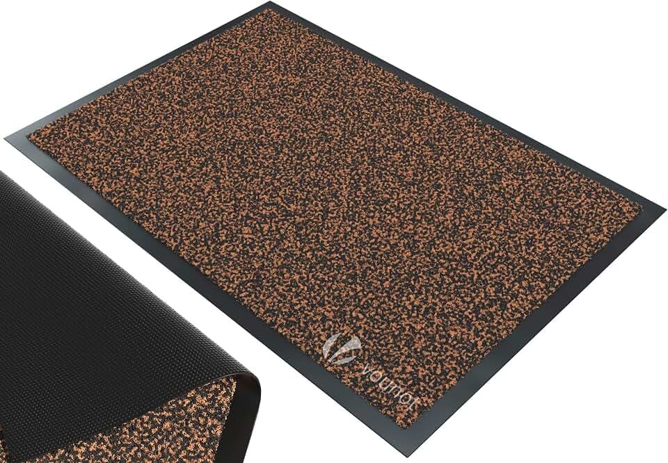 VOUNOT Hochwertige Fußmatte Innen und Außen, Schmutzfangmatte rutschfest,waschbar & wetterfest, Fussmatte für Eingangsbereich & Aussenbereich, Läufer Flur dünn 90x150cm, Braun-schwarz