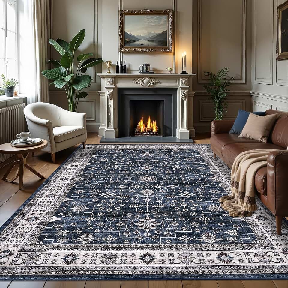 GarveeHome Navy Area Rugs 8x10 Washable Rug Living Room Vintage Rug