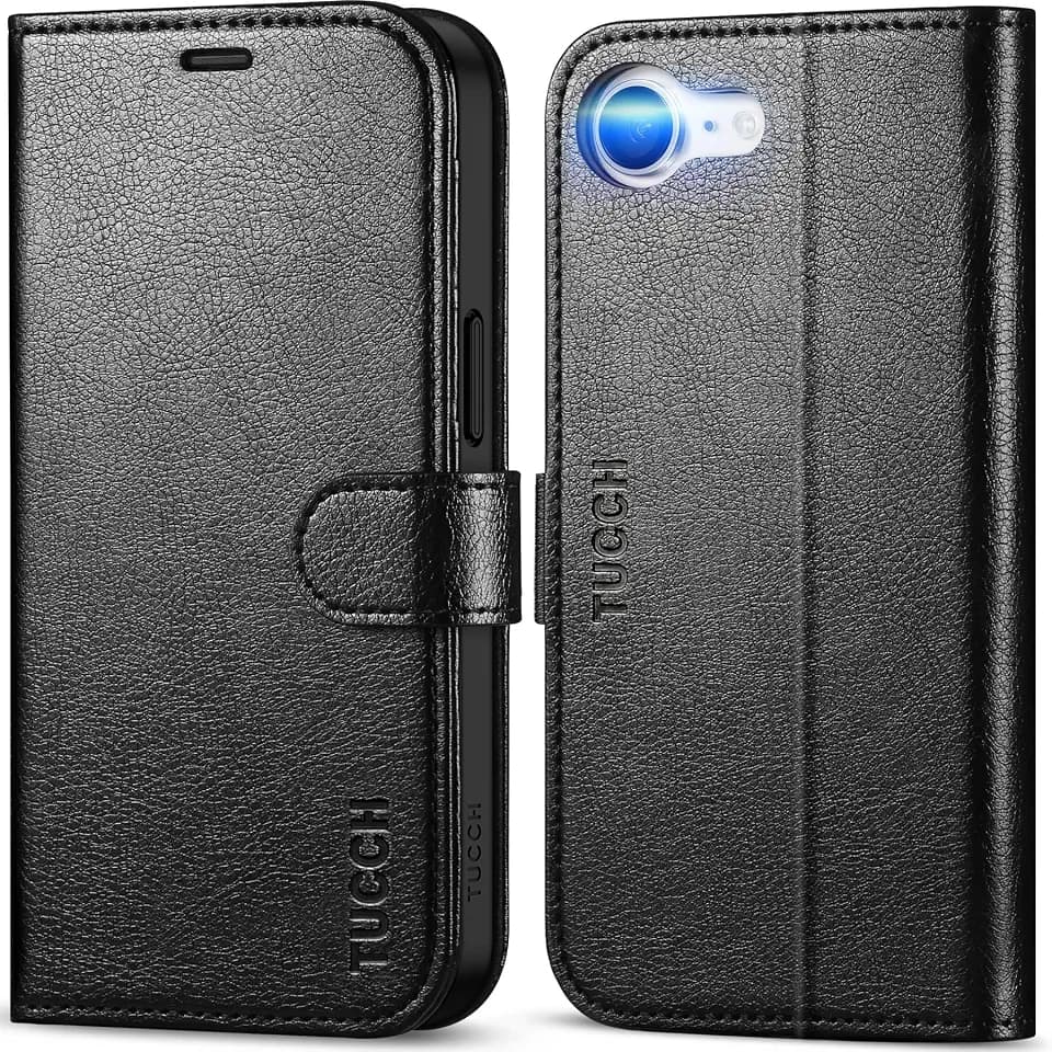 TUCCH Case Wallet for iPhone 17e/16e (6.1"), Flip Stand, Textured Black