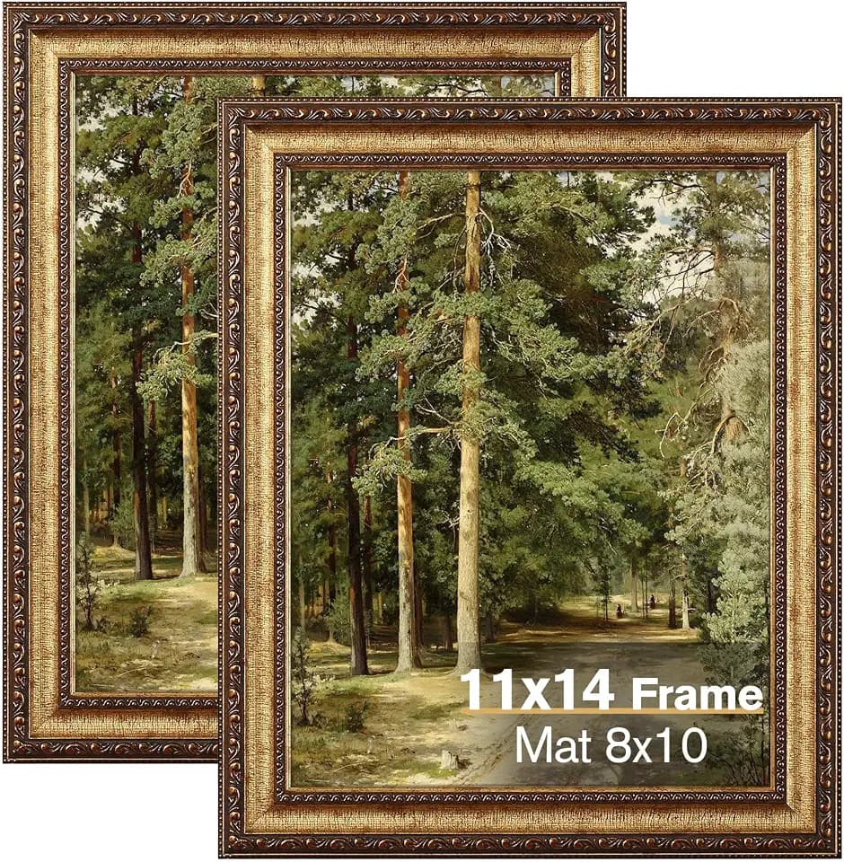 Splinterix 11x14 Picture Frames Gold Vintage, Matted to 8x10 Print, 2 Pack