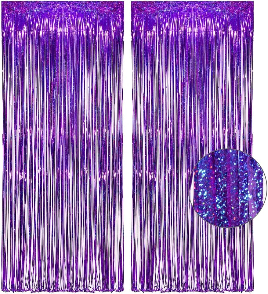 Purple Tinsel Curtain Party Backdrop - 3.2ft x 8.2ft - Pack of 2