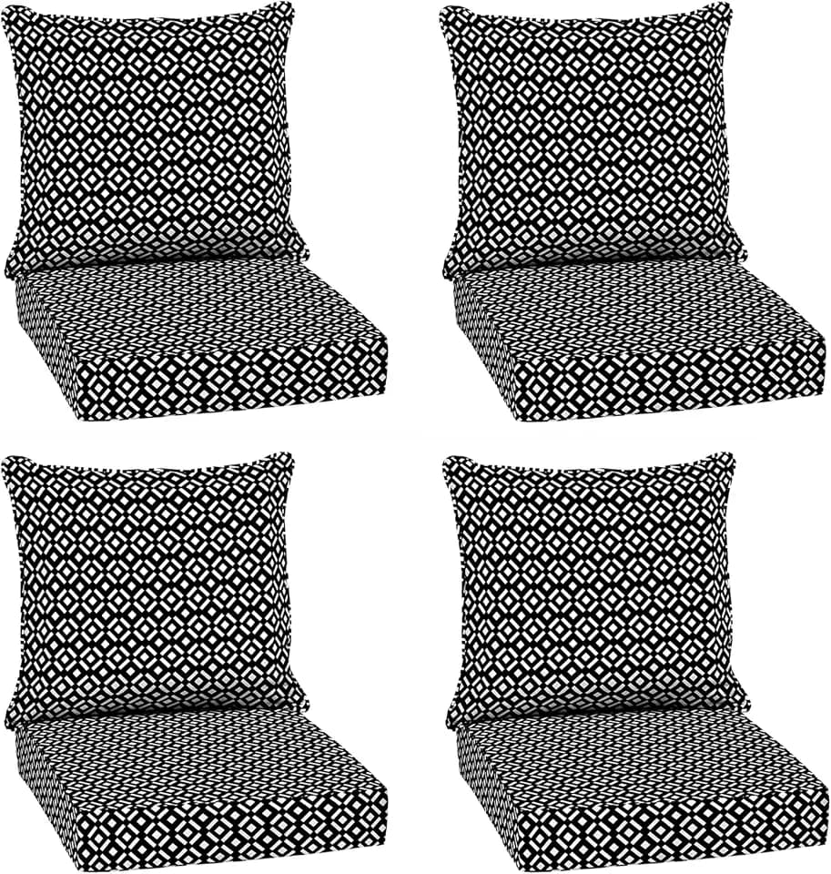 Arden Outdoor Deep Seat Cushion Set, 4-Pack, 24x24, Black Demi Tile
