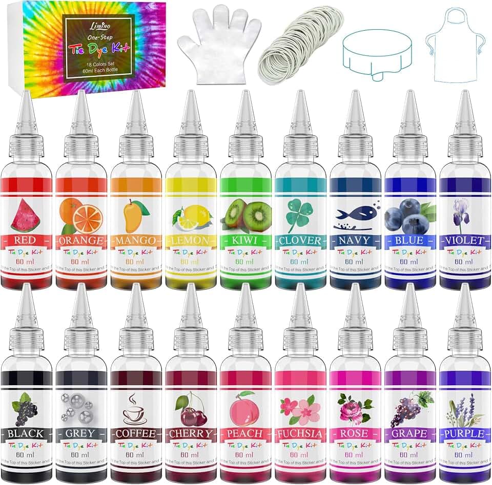 Tie Dye Kit 18 Farben - Stoff Farben Textilfarbe Set für DIY Hemd, Erwachsene und Kinder Textil Kleidung Malerei - Alles in 1 Fabric Tie Dye Batikfarben Set für T Shirt, Hoodie, Partybedarf