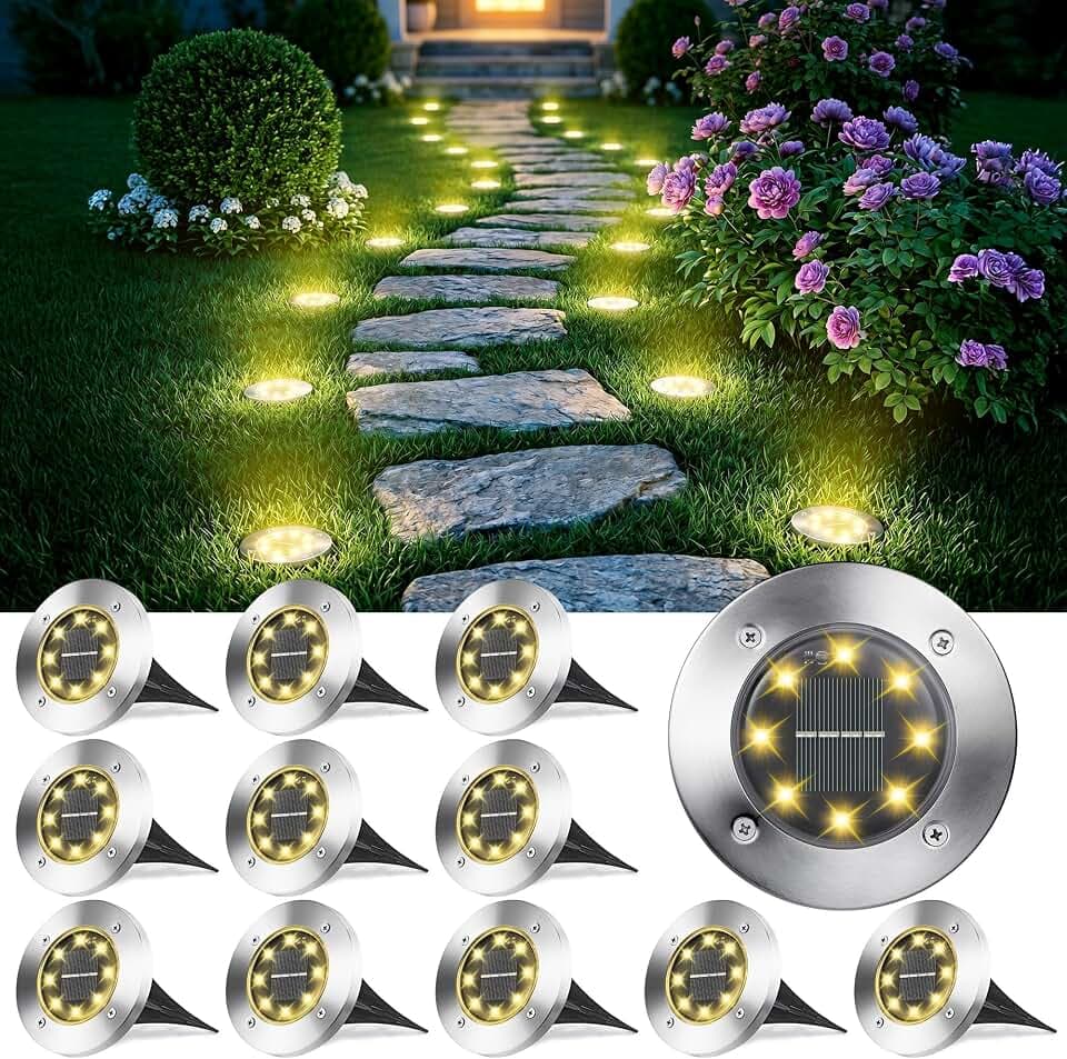 Joomer Solar Bodenleuchten Aussen mit 8 LEDs 12 Stück 3000K Warmweiß