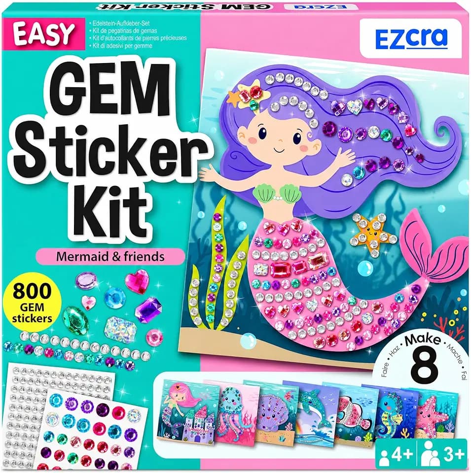 EZCRA Mermaid Gem Sticker Kit for Kids - 800 Stickers, 8 Underwater Themes