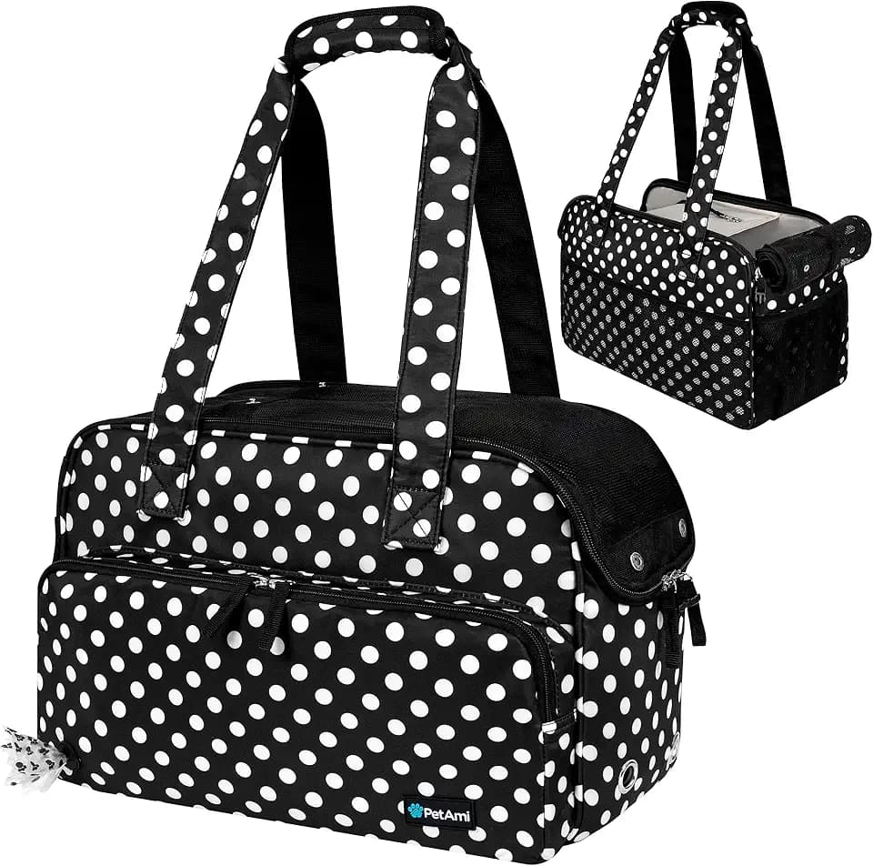 PetAmi Small Dog Purse Carrier, Airline Approved Soft Sided Tote, Polka Dot