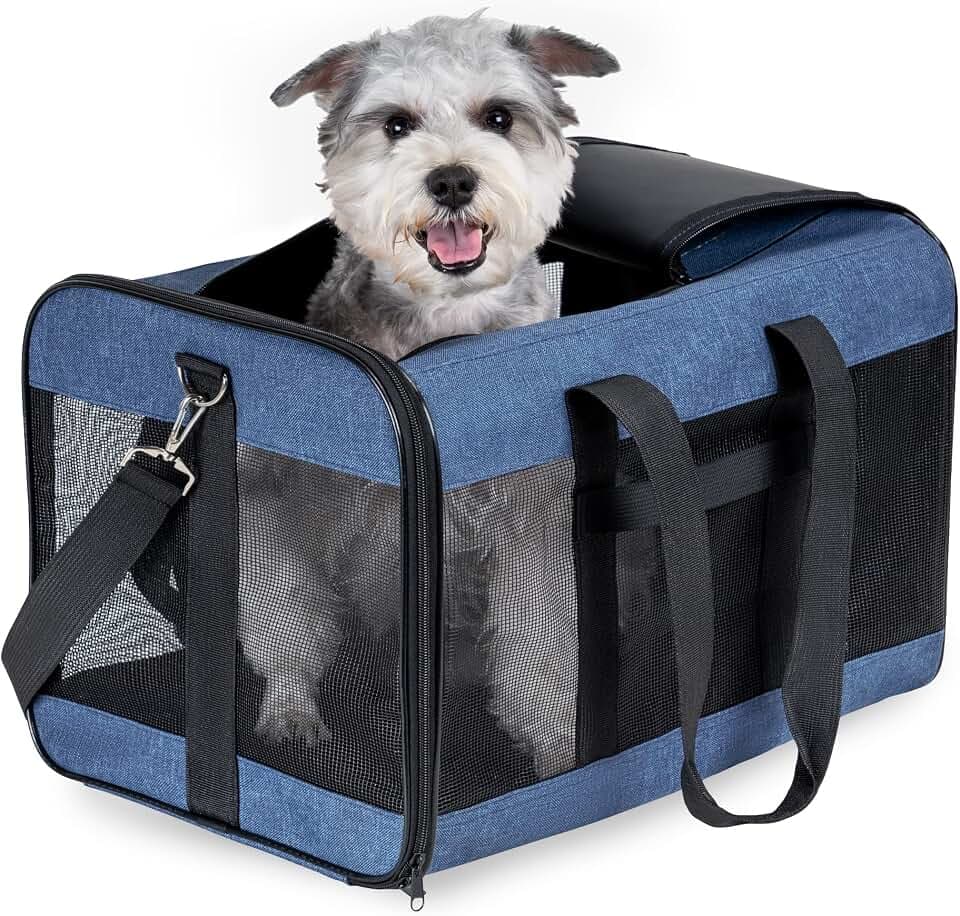 HITSLAM hundebox Faltbar Hundetransportbox Katzentransportbox Katzenbox Transportbox katzentasche für Hund, Katzen, Airline Zugelassen, Reisefreundliche Transporttasche (L)