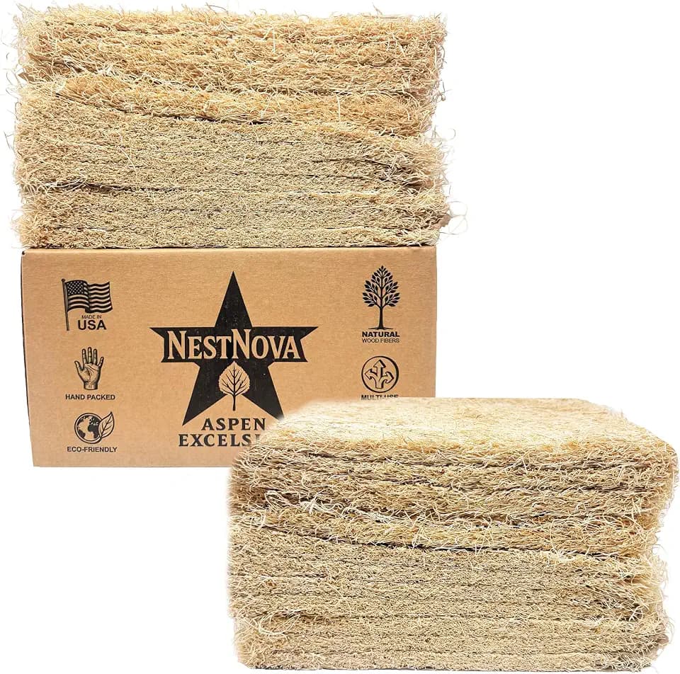 NestNova™ Aspen Nesting Pads for Chickens – 10 Pack 13x13 Excelsior Liners | USA-Grown Aspen, Cleaner Eggs, Kraft-Backed Coop Bedding for Laying Hens - 10 Pads