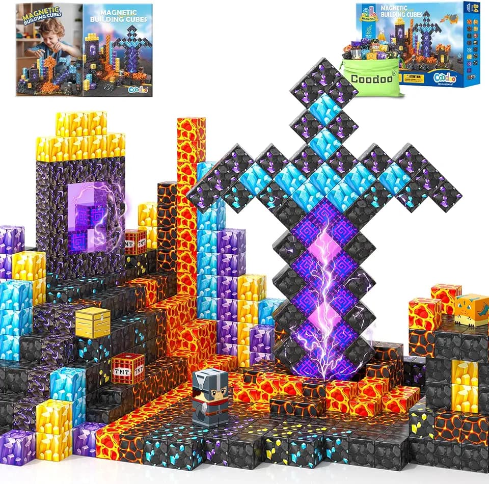 Magnetische Bausteine – Bauen Mine Magnet Welt Magie Schwert Portal Set, Bauspielzeug Magnetische Kacheln für Kinder ab 3 Jahren, Förderspielzeug Kinderspiele Geschenke für Jungen & Mädchen 3-5 5-7
