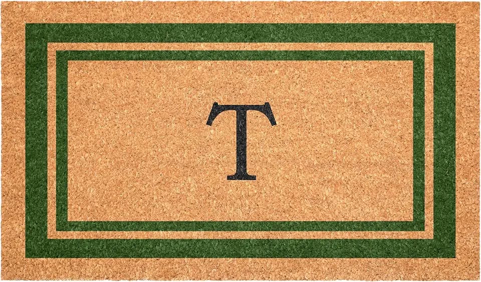 Calloway Mills Green Border 24" x 36" Monogram Doormat (Letter T)