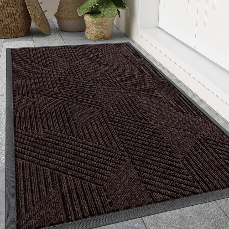 Smiry Front Door Mat Outside Entrance, Low Profile Rubber Doormat, 59x40
