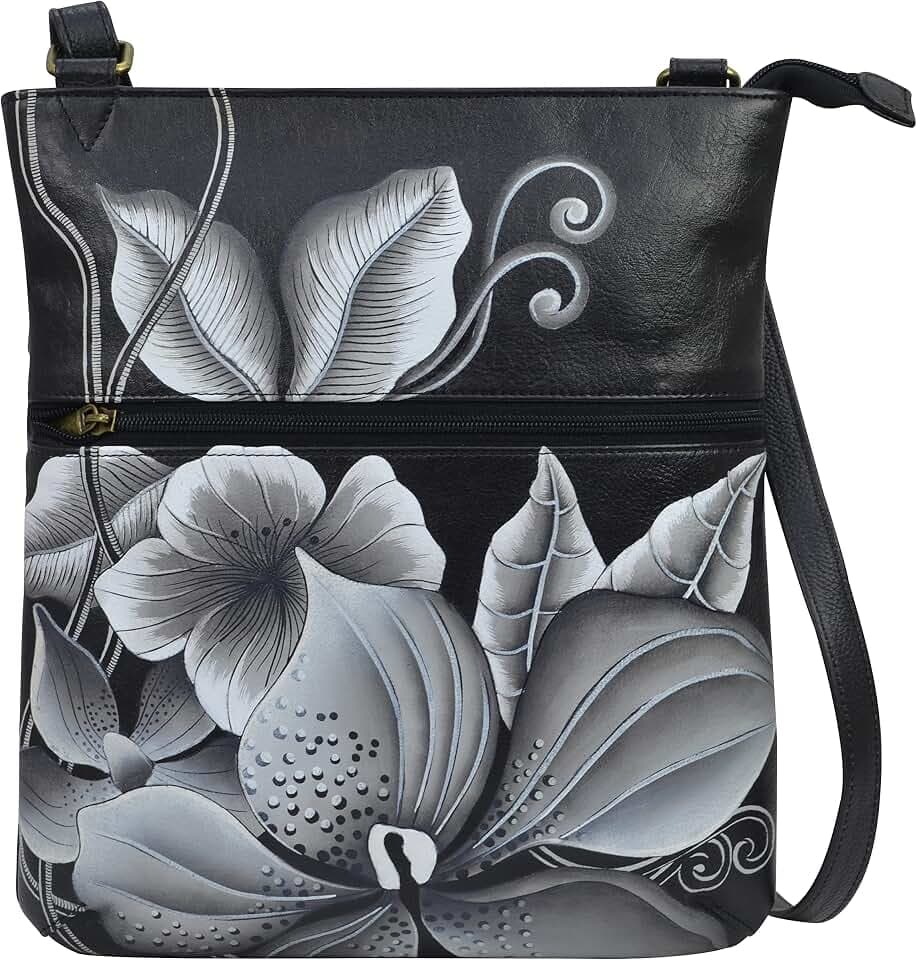 Anna by Anuschka Women's Genuine Leather Slim Cross Shoulder Bag - Hand Painted Original Artwork Exterior