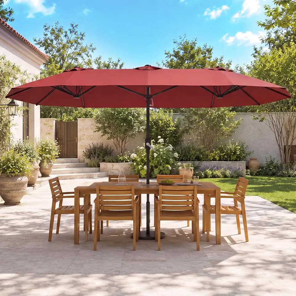 DomeShade 15ft Large Patio Umbrella, Outdoor Double-Sided Rectangle Table Umbrella with UV Resistant Canopy, Market Umbrella for Deck, Garden, Poolside, Backyard (No Base Included)