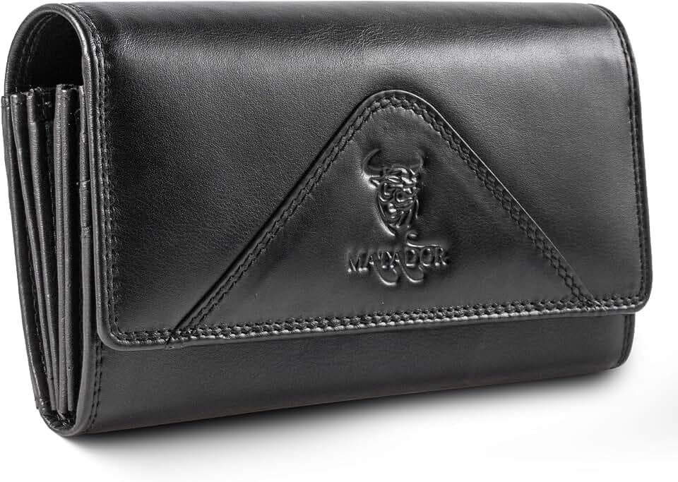 MATADOR Leder Geldbörse Damen Schwarz Groß #Budapest mit Geschenk Verpackung, Luxus RFID Geldtasche Frauen Gross, Brieftasche Frauen Groß Viele Fächer, Edles Portemonnaie Damen Schwarz Nappa