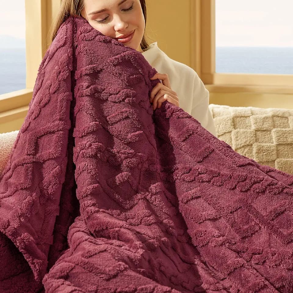 BEDSURE Sherpa Kuscheldecke Strickdecke 150x200 - Warme Wolldecke Rot