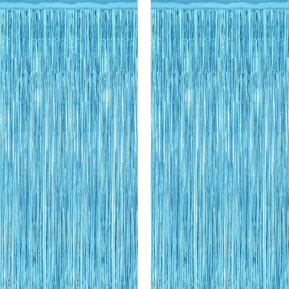 2 Pack Backdrop Curtains, 3.28 Feet x 7.05 Feet Sky Blue Foil Tinsel