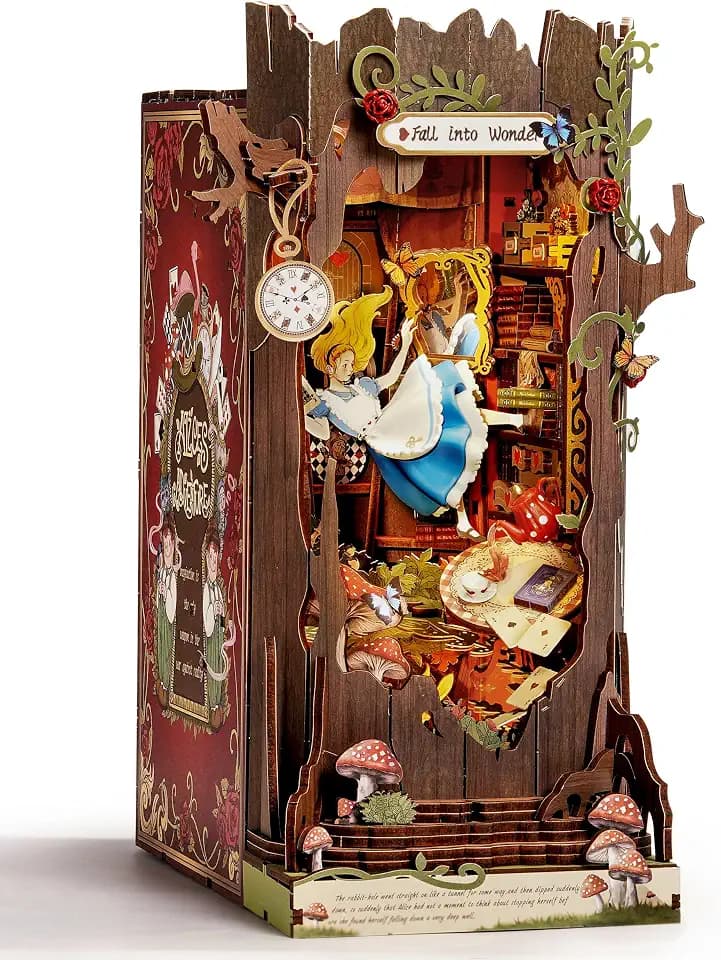 Rolife DIY Book Nook Kits Fall into Wonder, Fairy Tale Bookend Wooden 3D Puzzles for Bookshelf Decor, DIY Miniature House Building Kit for Adults, DIY Crafts/Surprised Gifts for Teens & Book Lovers