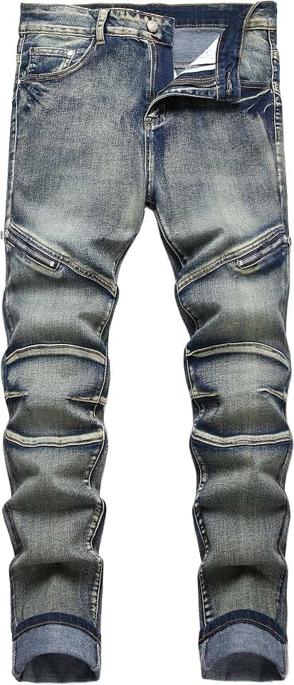 Herren Slim Fit Stretch Jeans Zerrissene Röhrenjeans für Männer, Distressed Destroyed Regular Straight Leg Fashion Comfort Flex Waist Jeanshose, Teenager Lässige Mode Skinny Cargo Designer Denim Hose
