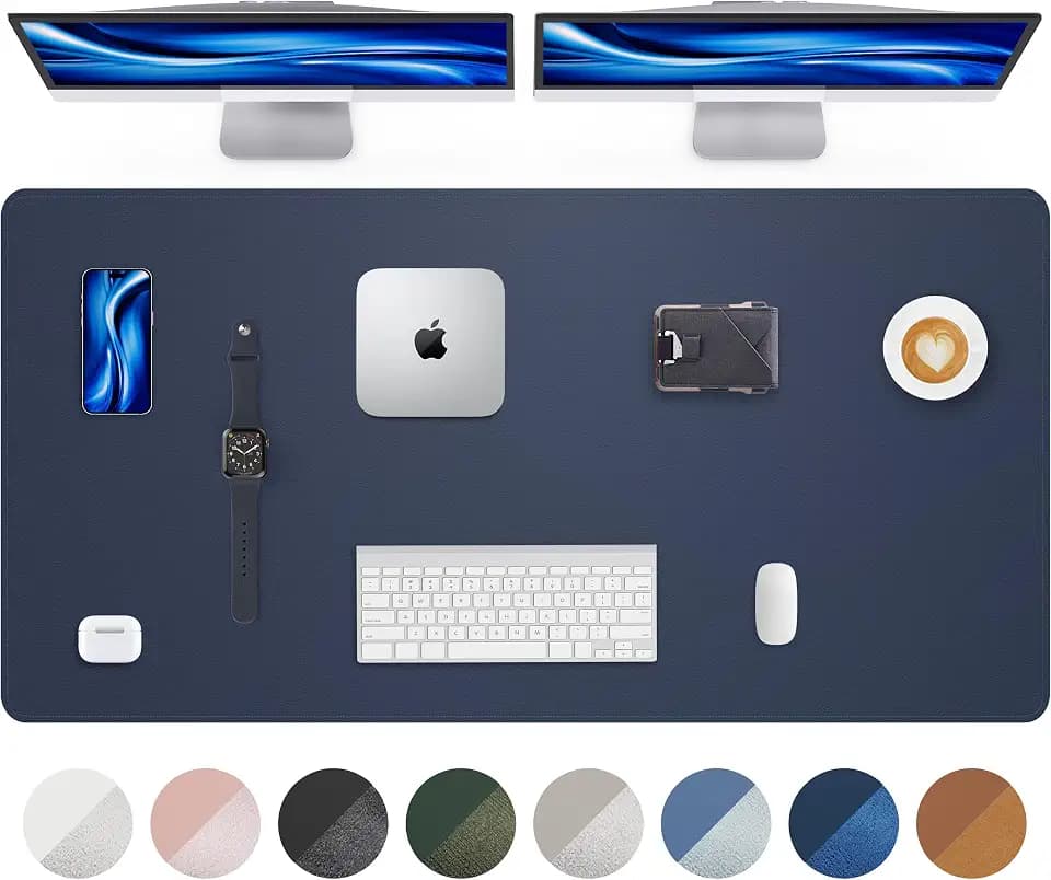 AFIING Schreibtischunterlage aus PU Leder, Große Mausmatte, Rutschfest & Wasserdicht, Tischunterlage für Büro, Homeoffice und Studium (140 x 60 cm, Mitternachtsblau)
