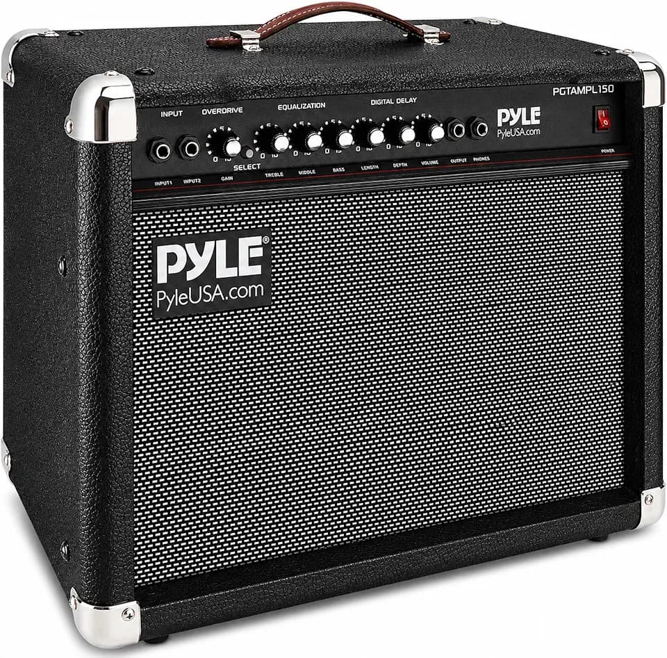 PyleUSA Portable Electric Guitar Amplifier, 40W Guitar Amp with 6" & 8" High-Definition Speakers, Dual Inputs, Overdrive, Digital Delay, 3-Band EQ, Gain & Volume Controls, Headphone Jack, Wood Cabinet