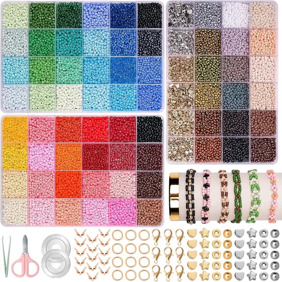 JHWELRG 36500 stück 72 Farbe Bunte Perlen für Armbänder 3mm Perlen Set,DIY Halsketten Schmuckherstellung Set mit Buchstabenperlen zum Auffädeln, Geschenkeidee für Weihnachten,Geburtstag,partys