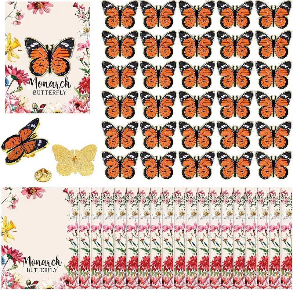 Sayglossy 30 Sets Monarch Butterfly Pins on Cards Bulk Enamel Butterfly Brooches Mother's Lapel Pins for Women Girl Gifts