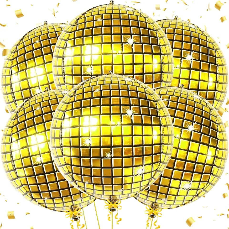 KatchOn, Huge Gold Disco Ball Balloons - 22 Inch Pack of 6