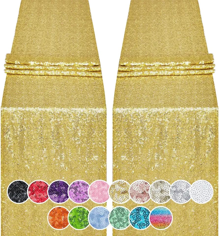 2PCS 12x72 Inch Sequin Table Runner Gold Glitter Table Runner for Party, Wedding, Bridal Baby Shower, Event Decorations（2PCS, 12x72 Inch, Gold）