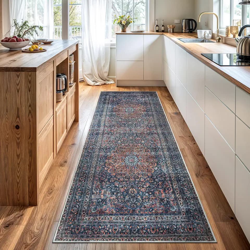 Bloom Rugs Washable Non-Slip 7 ft Runner - Multicolor Traditional Medallion Runner for Entryway, Hallway, Bathroom, and Kitchen - Exact Size: 2.5' x 7'