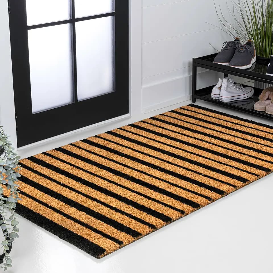 JONATHAN Y Natural Coir Indoor/Outdoor Runner Rug 3X6 Natural/Black, Peater Classic Casual Commerical Doormat Ideal for Door Entrance, Patio, Porch, Backyard, Garages NRF108A-36