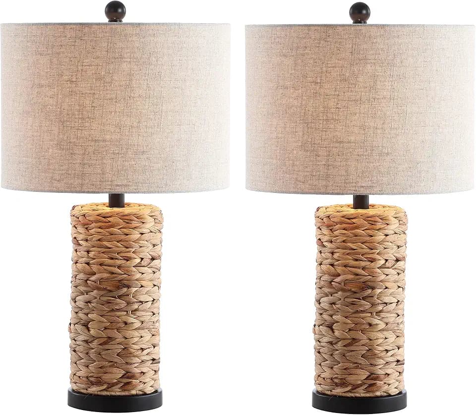JONATHAN Y Elicia 25" Water Hyacinth Table Lamp, Natural, Set of 2