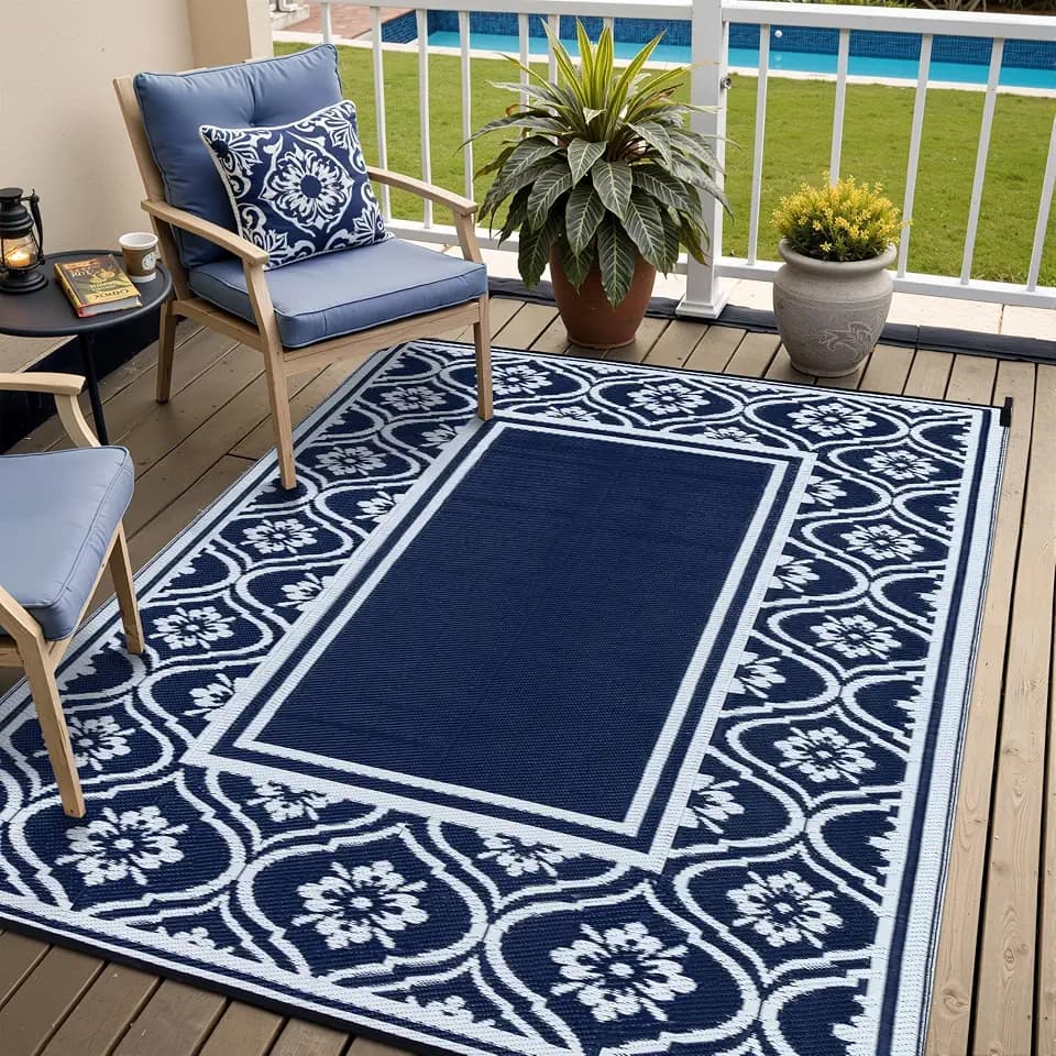 HUGEAR 6x9 Navy Blue Lantern Waterproof Outdoor Rug for Patio