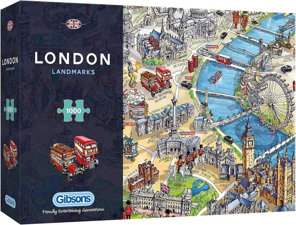 Gibsons Games London Landmarks 1000 Piece Jigsaw Puzzle – British Architecture & London Map – Sustainable Puzzle for Adults & Teens – Premium 100% Recycled Board