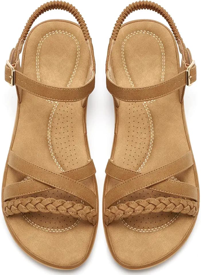 Aomigoct Womens Comfortable Flat Sandals: Slip-On Design & Lightweight for Casual Outings - Cushion Footbed & Adjustable Ankle Strap for Confidence in All-Day Walking - Style-Comfort Seekers