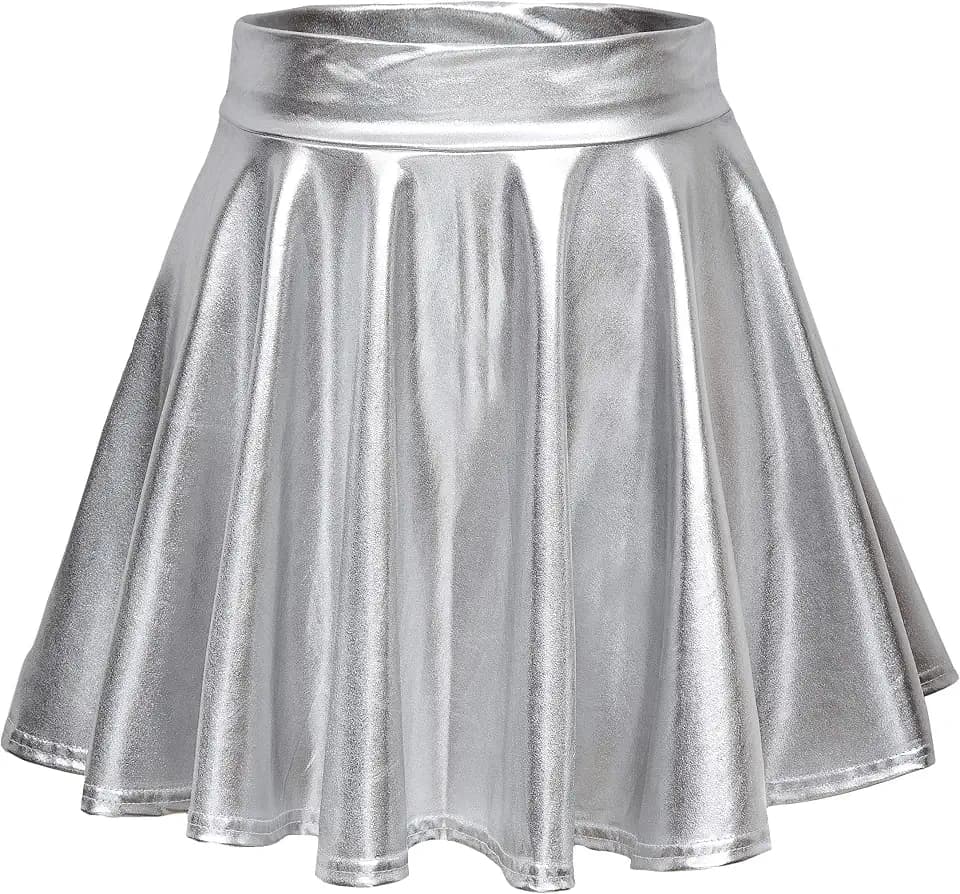Damen Glänzend Höhe Taille Liquid Mini Rock Metallisch Elastische Taille A-Linien Pull On Skater Röcke