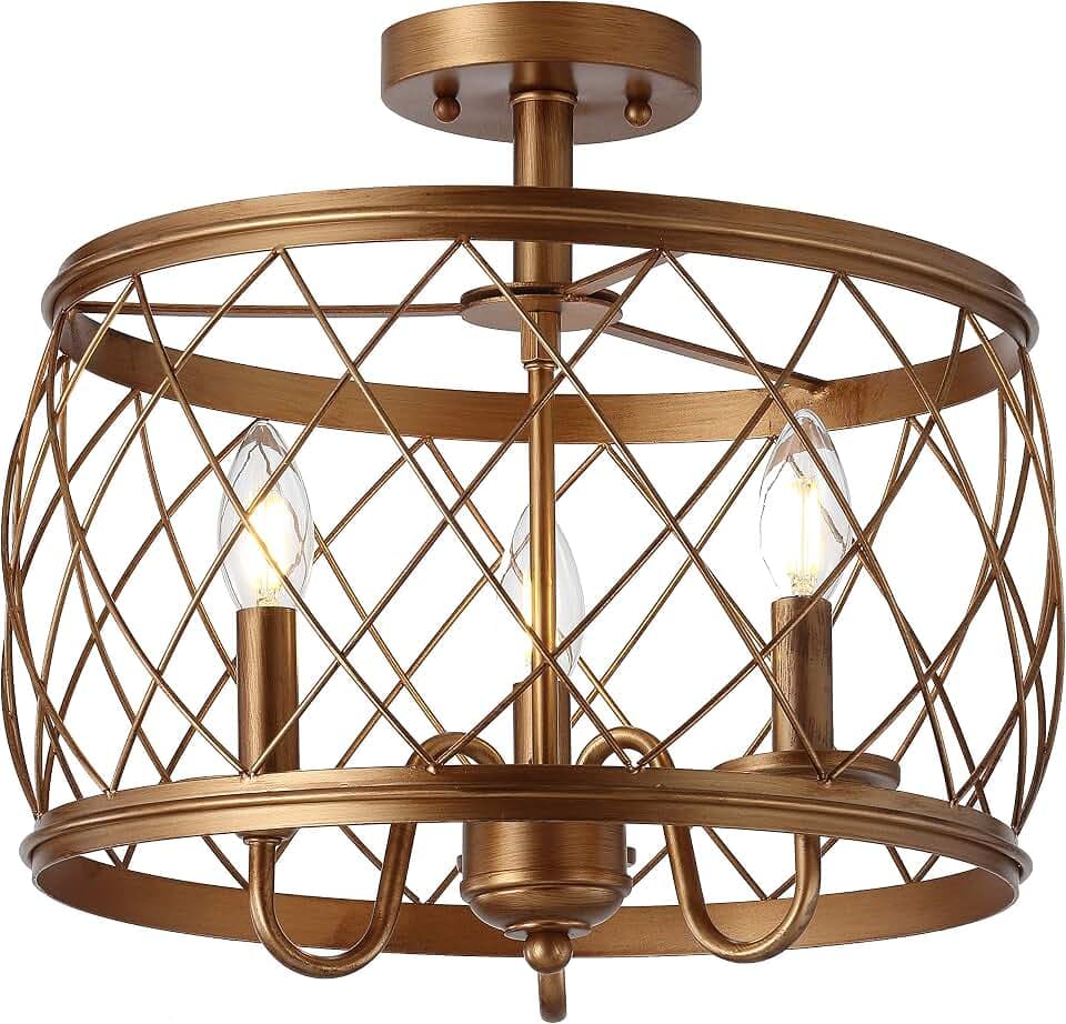 JONATHAN Y Eleanor 15" 3-Light Semi Flush Ceiling Light, Antiqued Gold