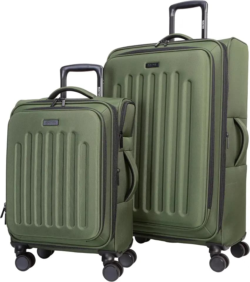 Kenneth Cole REACTION The Venturer 2-Piece Softside 8-Wheel Spinner Luggage Travel Set: 20" Carry-On & 28" Checked Suitcase, Olive